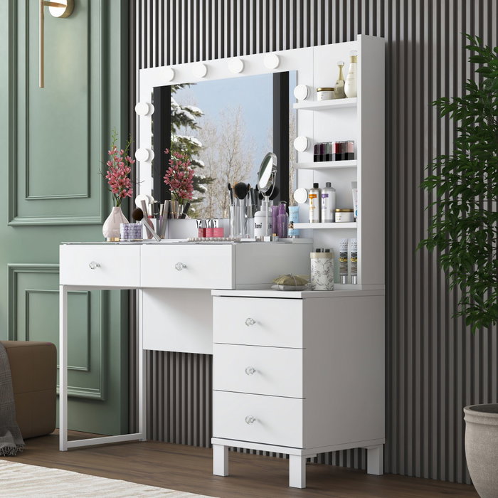 Hanah Home Mesa de Maquillaje con 10 Focos Blanco Hanah Home Mesa de Maquillaje con 10 Focos Blanco